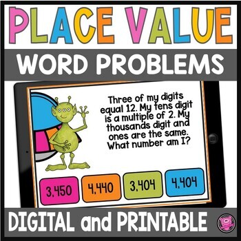 Preview of Place Value to the Thousands Word Problems Digital & Printable 2nd & 3rd Grade