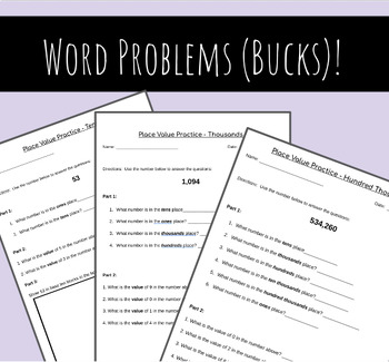 Preview of Place Value Worksheet (Tens-Hundred Thousands Place)