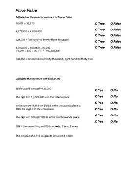 Preview of Place Value Worksheet