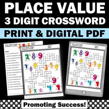 Preview of Math Crossword Puzzle Place Value Review Worksheet Morning Work to Hundreds Fun