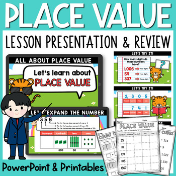 Preview of Place Value Worksheet and PowerPoint Lesson First to Second Grade Math