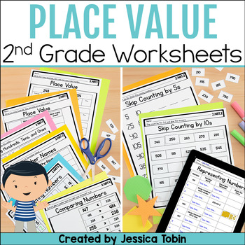 Preview of Place Value Worksheets 2nd Grade Math Review, Skip Counting, Comparing Numbers