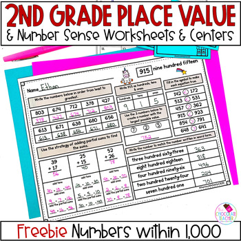 Preview of Place Value Worksheets 2nd Grade Math Practice - Number Sense Activities - FREE