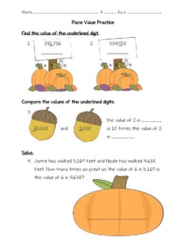 Preview of Place Value Worksheets - 4th Grade - Autumn Themed (Go Math Correlated)