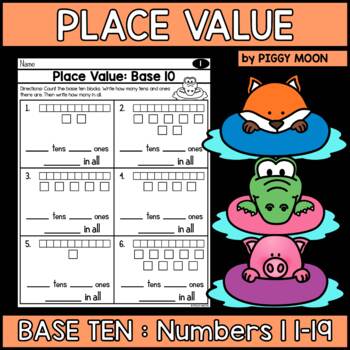 Preview of Place Value Worksheets : Base Ten Blocks : Teen Numbers
