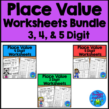 Preview of Place Value Worksheets Bundle 3, 4, and 5 Digit | Place Value Practice