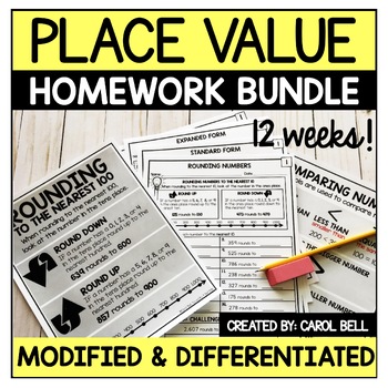Preview of Place Value Homework Worksheets Bundle
