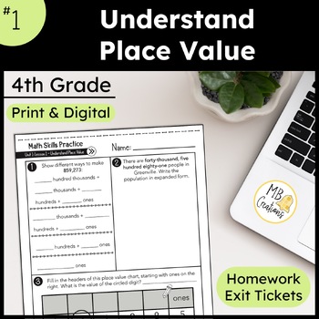 Preview of 4th Grade Place Value Worksheets & Exit Tickets Lesson 1 FREEBIE - iReady Math