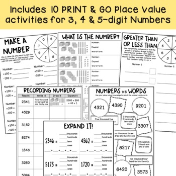 place value worksheets games differentiated grade 3 4 tpt