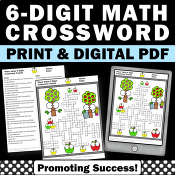 Preview of Math Crossword Puzzle Place Value Review Practice to Hundred Thousands 4th Grade
