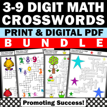 Preview of Math Crossword Puzzles Place Value to Hundred Thousands Millions 4th Gr Review