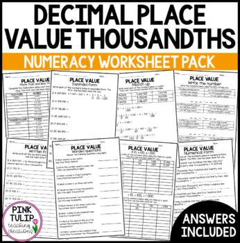 Preview of Decimal Place Value Into The Thousandths - Worksheet Pack