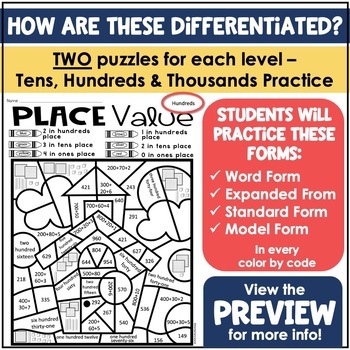 place value worksheets place value color by code differentiated