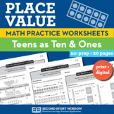 Place Value Worksheets - Teen Numbers as Ten and Ones (Set 3)
