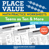 Place Value Worksheets - Teen Numbers as Ten and Some More