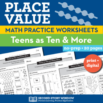 Preview of Place Value Worksheets for Teen Numbers with Place Value Tens and Ones (Set 2)