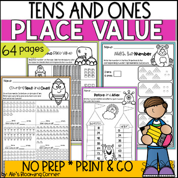 Preview of Place Value Tens and Ones Worksheets Practice Numbers to 100 First Grade