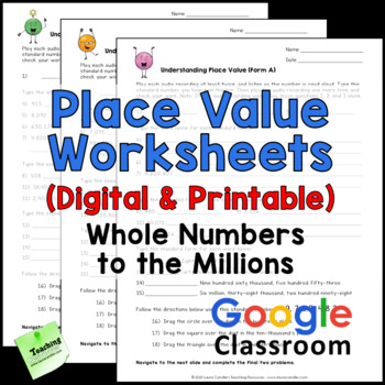 Preview of Place Value Worksheets - Whole Numbers to Millions