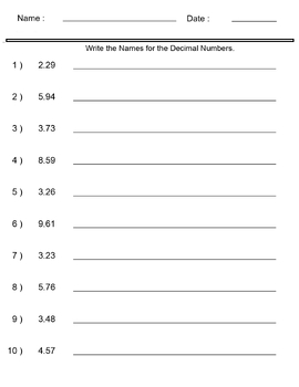 Place Value Worksheets Word Names for Decimal Numbers Worksheets 2 ...