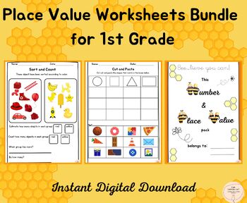 Preview of Place Value Worksheets for 1st Grade, Bundle Place Value Printouts