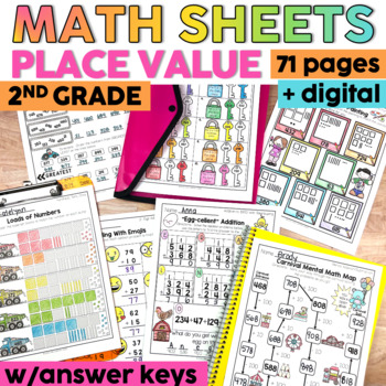 Preview of Place Value Worksheets - 2nd Grade Math Review Packets - Fun Math Worksheets