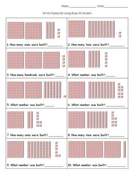 Place Value: Write Numerals Using Base-10 Blocks Assessment or Practice ...