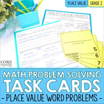 Preview of 2nd Grade Place Value Math Word Problem Task Cards | Print & Digital