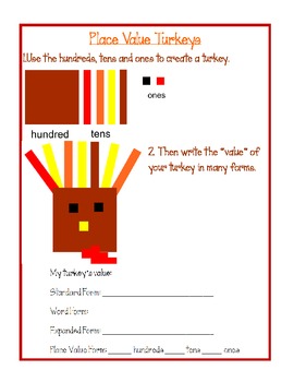 Preview of Place Value and Decimal Turkey Thanksgiving Craftivity