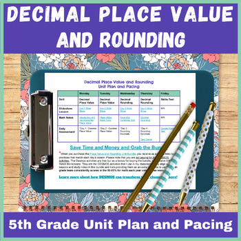 Preview of Place Value and Rounding Decimals Unit Pacing Guide 5th Grade Curriculum Map