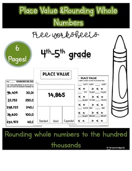 Preview of Place Value and Rounding Whole Numbers Worksheets FREE