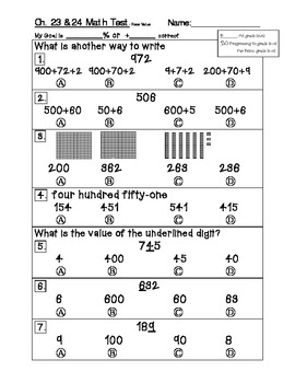 Place Value in Second Grade Test by Cindy Sugimura | TpT