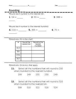 Preview of Rounding tens and hundreds practice