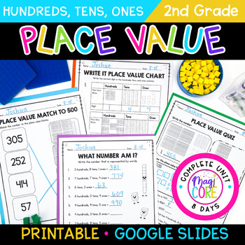 Preview of Place Value to 1000 Worksheets Activities Hundreds Tens Ones 2nd Grade 2.NBT.A.1