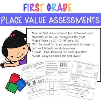 Preview of Place Value to 20, 40, 99 & 120 Assessments