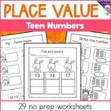 Place Value to 20 Teen Numbers 10 to 19  Worksheets Printa