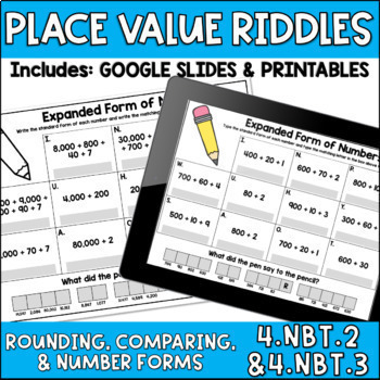 Preview of Place Value to Millions Back to School Riddles Google Slides Worksheets