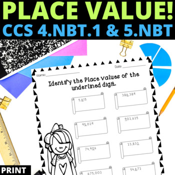 Preview of Place Value to Millions Worksheets Includes Decimals & 6 to 9 Digit Numbers
