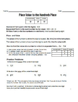 Preview of Place Value to the Hundreds Unit