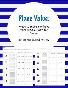 Preview of Place Value: ways to make numbers with ten frame for numbers 10-20