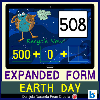 Preview of Place value 3 Digit Numbers Expanded Form Earth Day MATH Boom ™ Cards