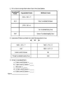 Preview of Place value and comparing numbers