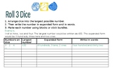Place value and expanded notation dice worksheet