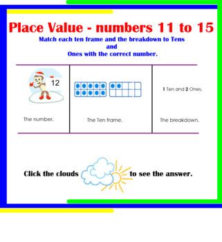 Preview of Place value - numbers 11 to 15 (Match the number, Ten frame and the breakdown)