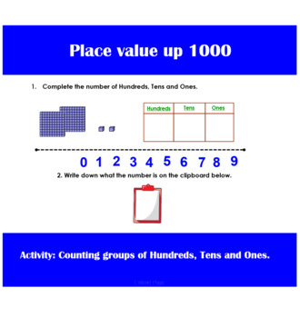 Preview of Place value to 1000 - Counting groups of hundreds, Tens and Ones