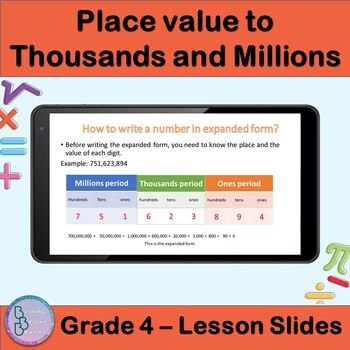 Preview of Place value to Thousands and Millions | 4th Grade PowerPoint Lesson Slides