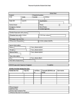 Preview of Placement Application/Student Data Sheet for Gifted and Talented students