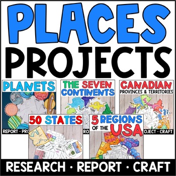 Preview of Places Research BUNDLE: Planets, Continents, USA Regions, State Reports, Canada