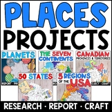 Places Research BUNDLE: Planets, Continents, USA Regions, 