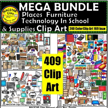 Preview of Places Furniture Technology In School & School Supplies Clip Art MEGA BUNDLE