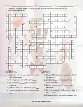 Places and Buildings Spanish Crossword Puzzle TpT